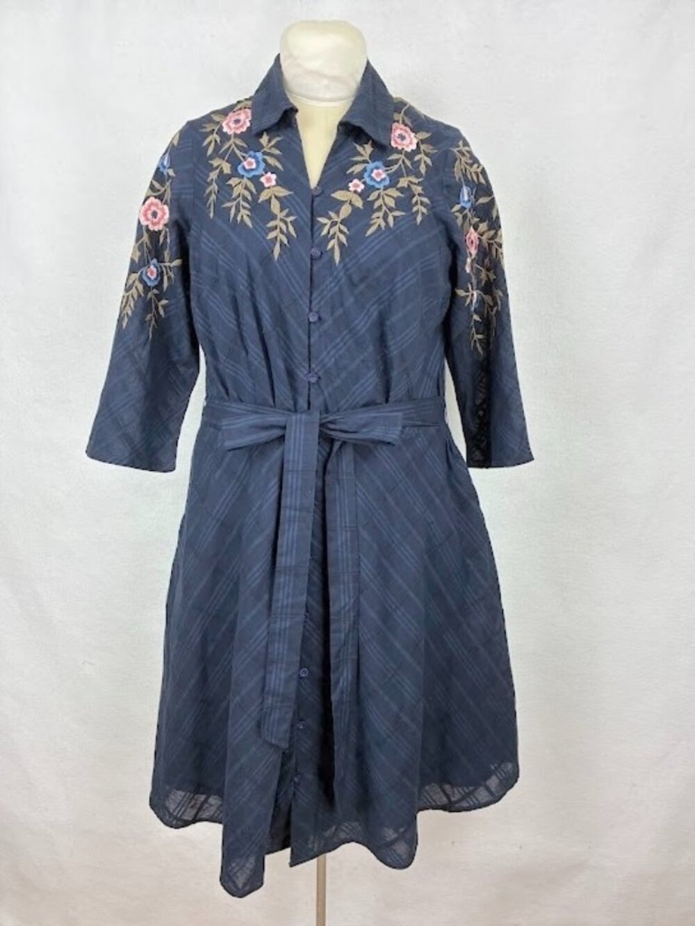 eShakti Wayward Fancies A-Line Dress Floral Embroidery Retro Rockabilly 50s 1X